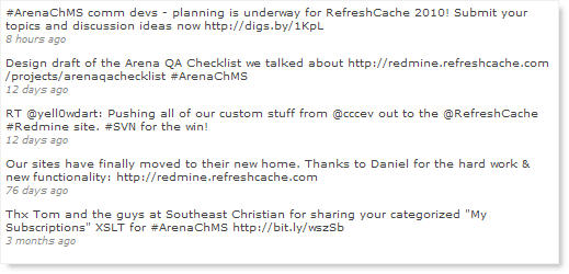 @RefreshCache tweets as seen on www.refreshcache.com (powered by Arena ChMS)
