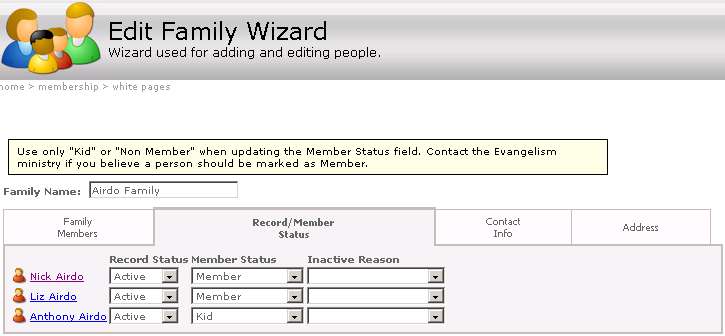 Our Arena edit family screen Our Arena edit family screen